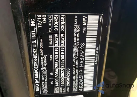 2017 Mercedes-Benz Gle 350 4Matic z USA, uszkodzony, nr VIN 4JGDA5HB1HA895498